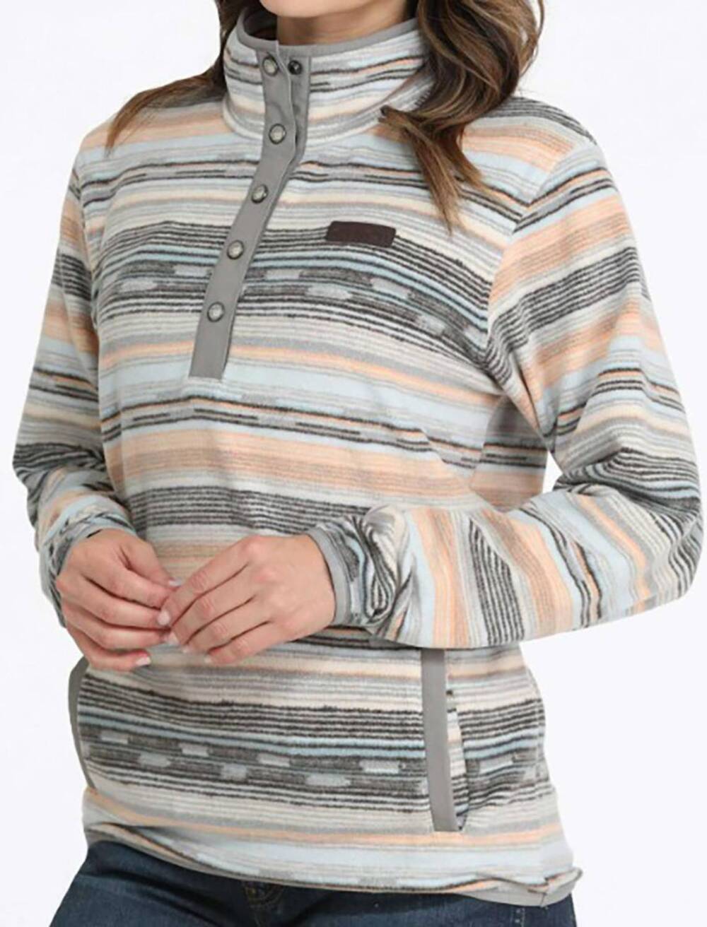 NEW CINCH women's 1/2 snap fleece pullover in grey multi